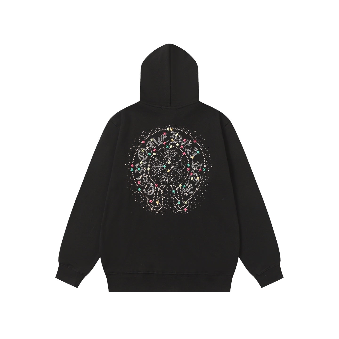 Chrome Hearts Colorful Rhinestone Hoodie - Black Gothic Street Sweatshirt 2608