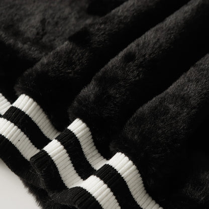 Chrome Hearts Faux Fur Cross Varsity Jacket - Black White Gothic Streetwear 035