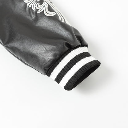 Chrome Hearts Cross Embroidered Leather Sleeve Varsity Jacket - Black Street Style 116