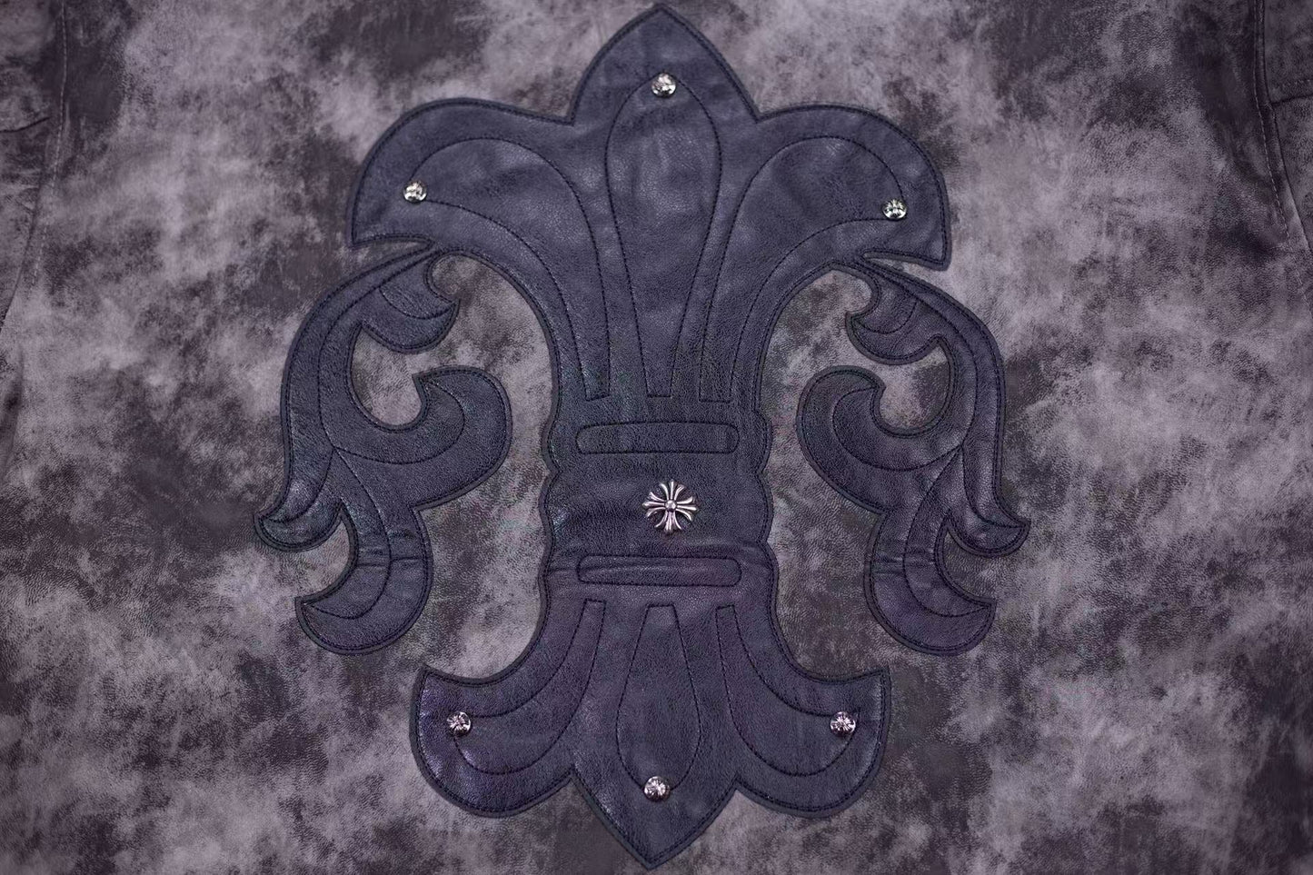 Chrome Hearts Fleur-de-lis Patch Varsity Jacket - Grey Tie-dye Outerwear A5588