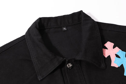 Chrome Hearts Multi Cross Studded Denim Jacket - Black Gothic Streetwear Coat H49